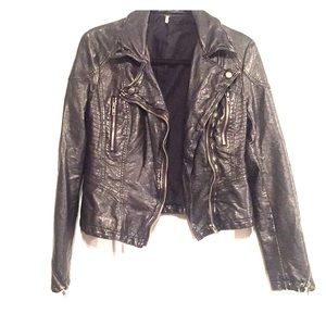 Free people black vegan leather jacket, size 2